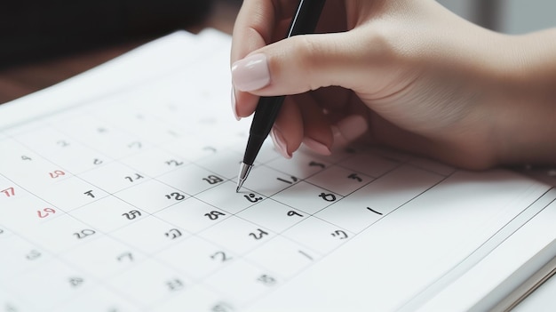 Female Hand with pen mark on calendar date