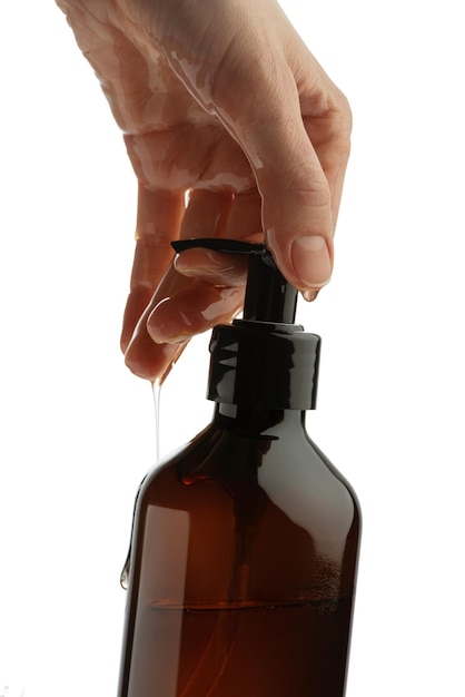 female hand with shower gel