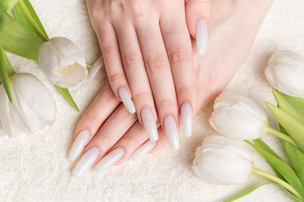 Female hand with spring nail design