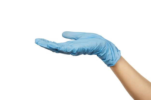 Female hand with surgical protective glove isolated