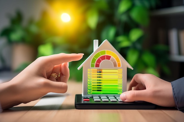 Female Hands and Energy Efficiency Scale on a House 7