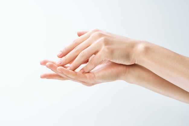 Female hands finger massage skin care health close up High quality photo