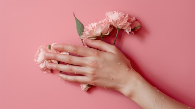 Female hands in flowers skin care concept