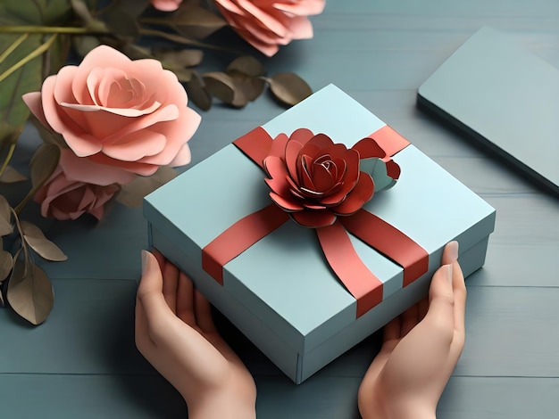 Foto carta regalo 3d tenuta a mano da una donna