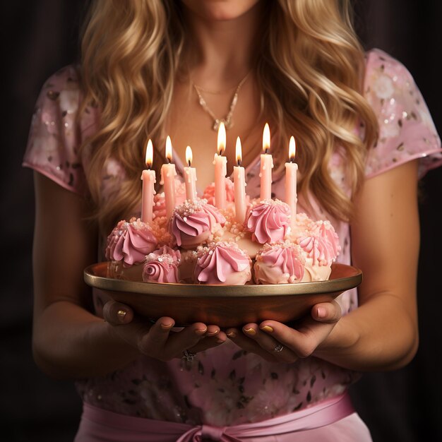 Foto mani femminili tengono una torta di compleanno con tre candele