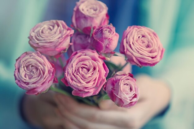 Female hands holding beautiful roses