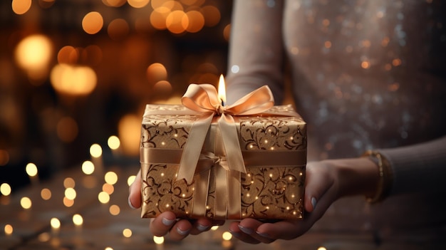 Female hands holding gift box