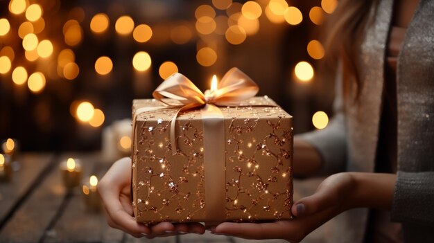 Female hands holding gift box