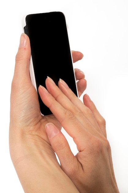 Female hands holding smart phone