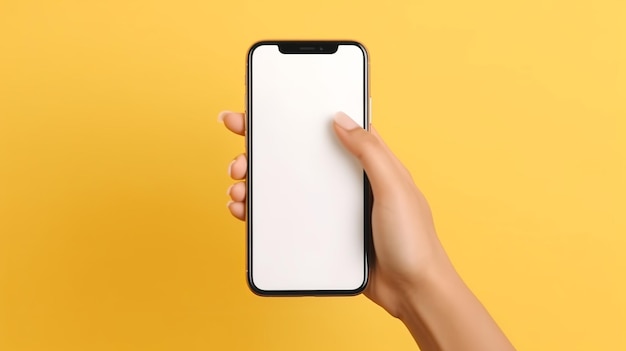 Female hands holding smartphone great design for any purposes online communication smartphone mockup white screen digital technology mobile phone white screen mockup generative ai