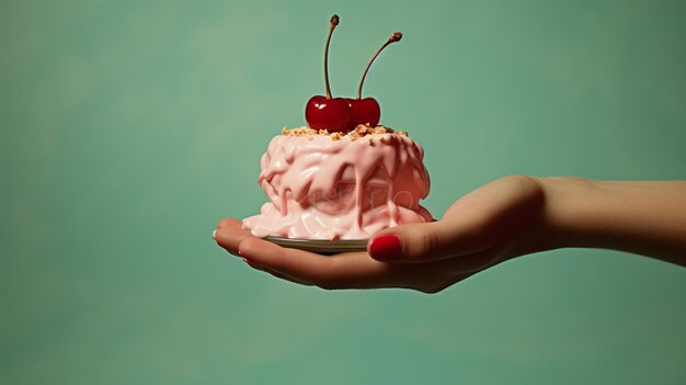 female hands holding tasty sweet ice cream