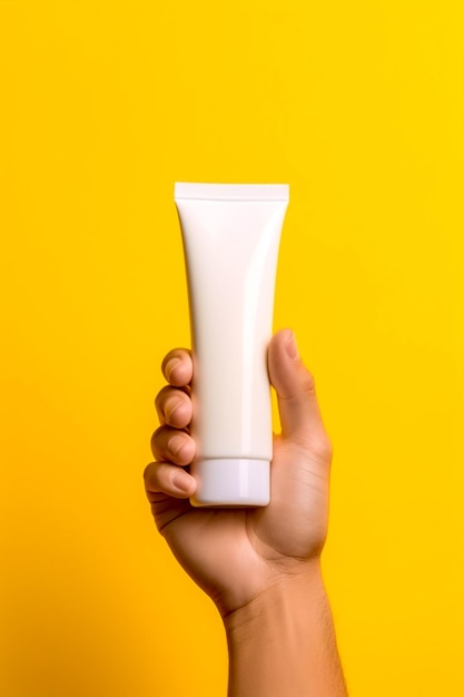 Female hands holding white tube of cream
