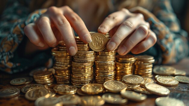 Female hands showing stack of coins