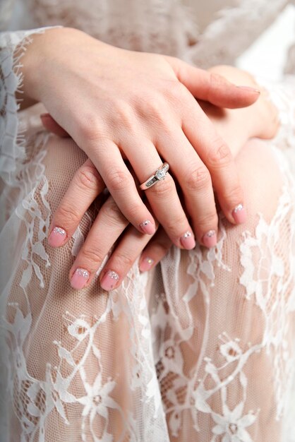 Female hands on a white background