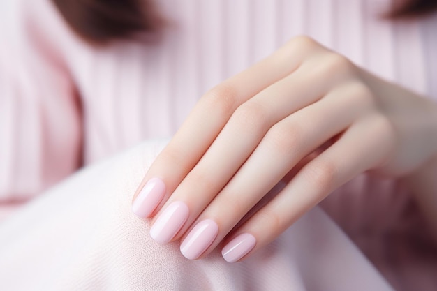 写真 ピンクの指甲デザインの女性の手 ピンク色のマニキュアをしている女性の手
