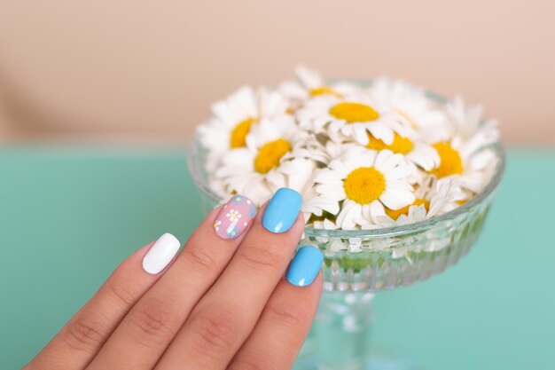 Female hands with summer manicure nails