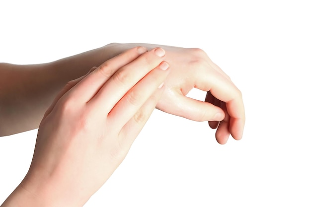 Female hands Woman applying moisturizing cream