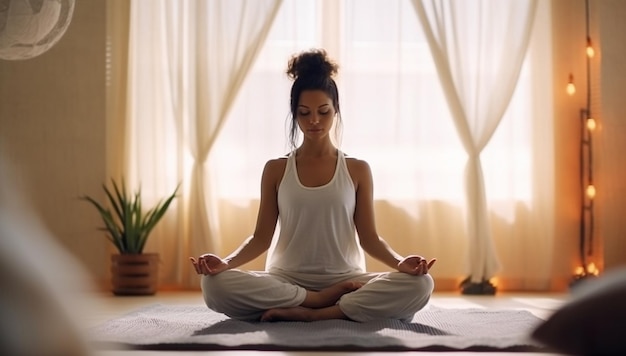 Female happiness Attractive young asian woman doing yoga stretching exercise on mat yoga fitness