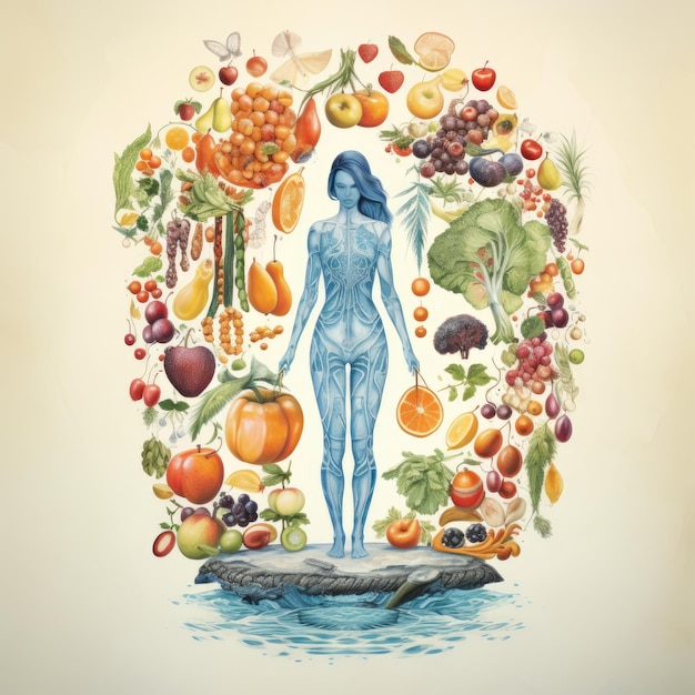 Фото Женская иллюстрация здоровой диеты концептуальная художественная обои