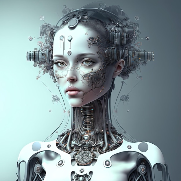 Женщина-гуманоидный робот с искусственным интеллектом Генеративный ИИ Генеративный ИИ