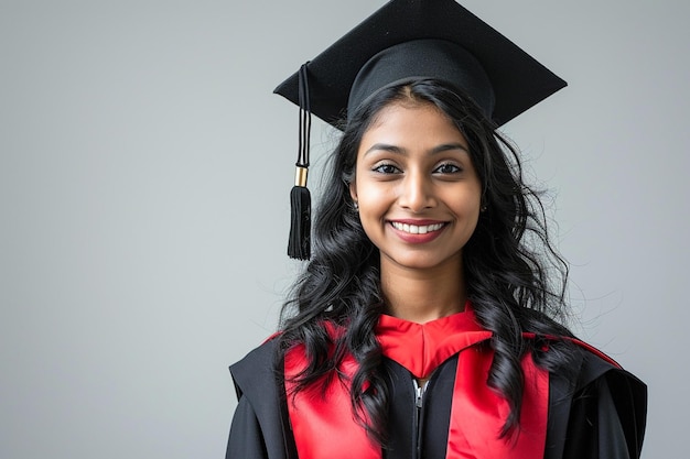 female Indian students wearing graduation gowns