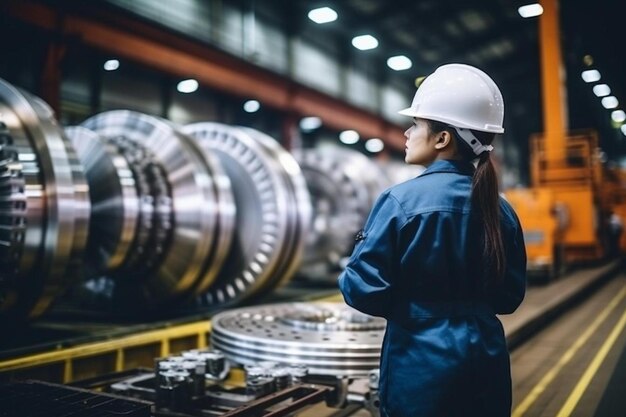 Photo female industrial engineer working in heavy industry manufacturing factory