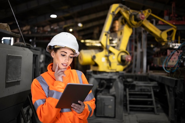 Female industrial engineer working in production factory