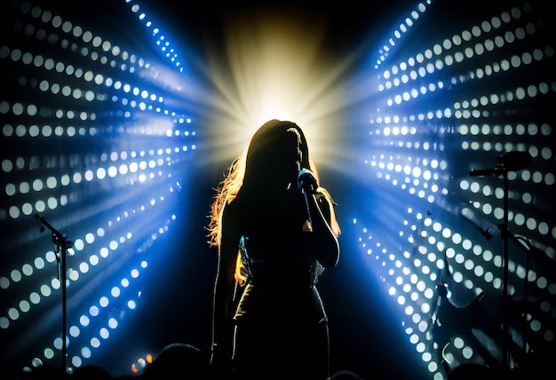 Female jazz singer on stage during a concert illuminated by show lights Generate Ai