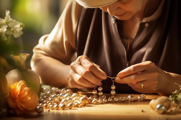 Photo female jeweler making jewelry in her workshop bokeh style background