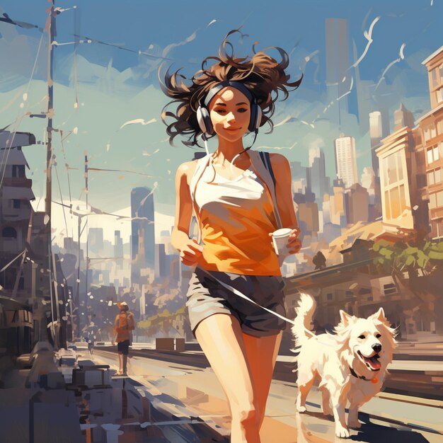 female jogging with dog illustration