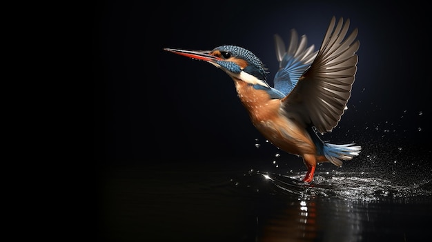 Female Kingfisher emerging from the water 3D