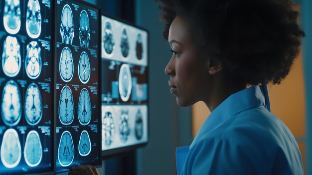 A female in a lab coat