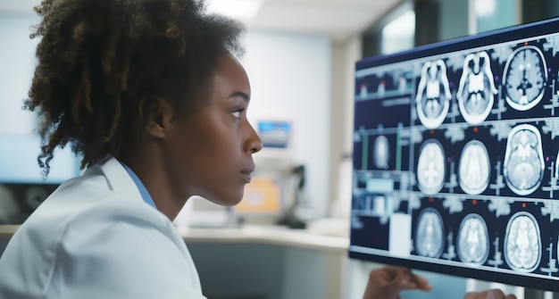 A female in a lab coat