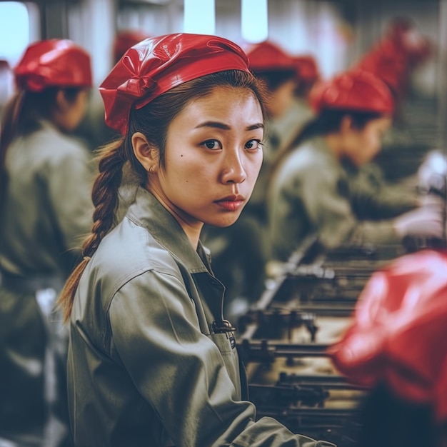 Foto lavoratrice che lavora in fabbrica lavoratori che celebrano la festa del lavoro