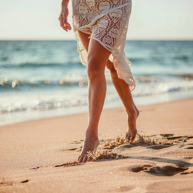 Female legs on the beach closeup