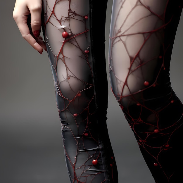Foto gambe femminili in collant nero con vene varicose di globuli rossi