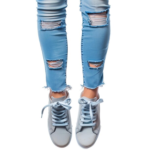 Female legs in jeans and sneakers