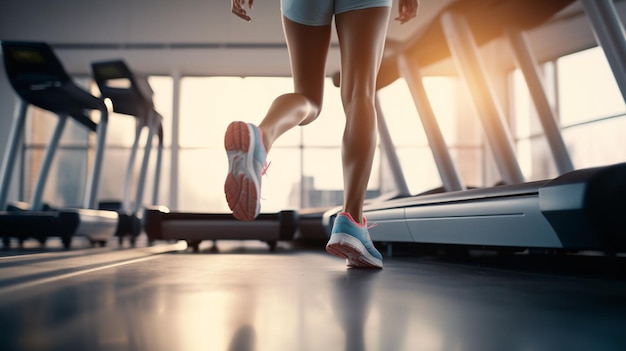 female legs running on the treadmill mixed media