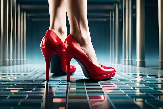 Female legs with a red high heel Created with generative Ai technology