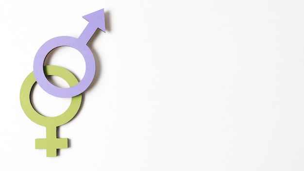 Female and male gender symbols copy space