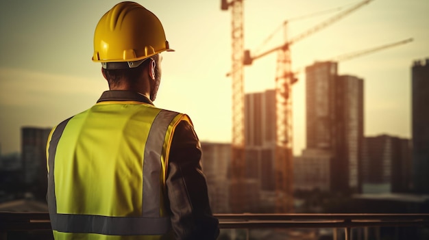 Female and male worker on construction site with an orange and yellow hat made with generative ai