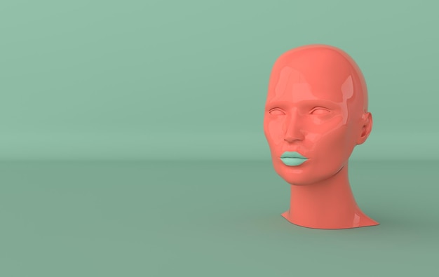 Фото Женский манекен головы 3d рендеринга магазин дисплей пастельных тонов