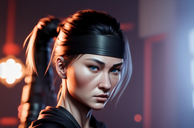 Female master of kung fu Portrait of serious woman of martial arts Generative AI