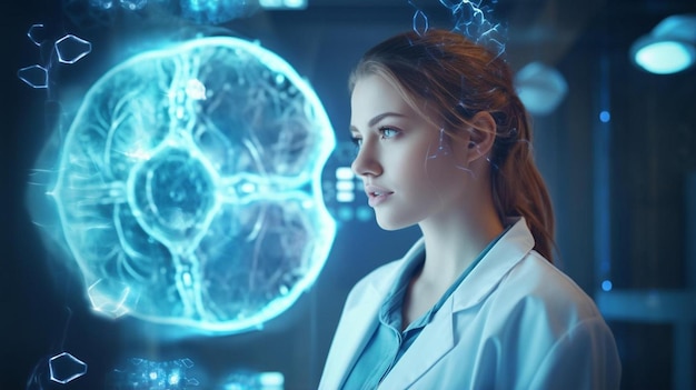 female medical doctor working with virtual interface