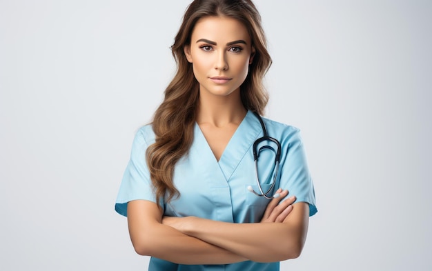 Female Medical Professional with Folded Arms Isolated on a white Background