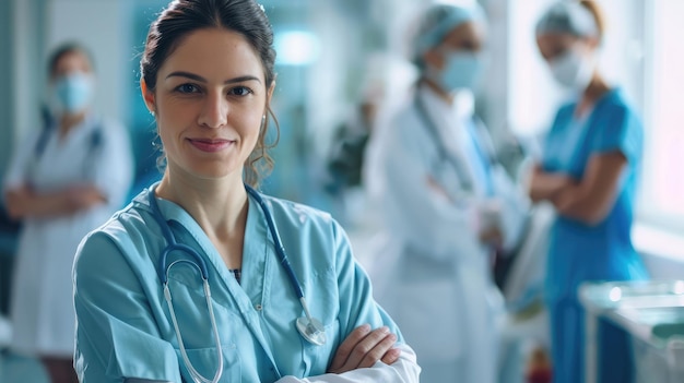 Foto lavoratrice medica in clinica banner per la giornata internazionale dell'infermiera