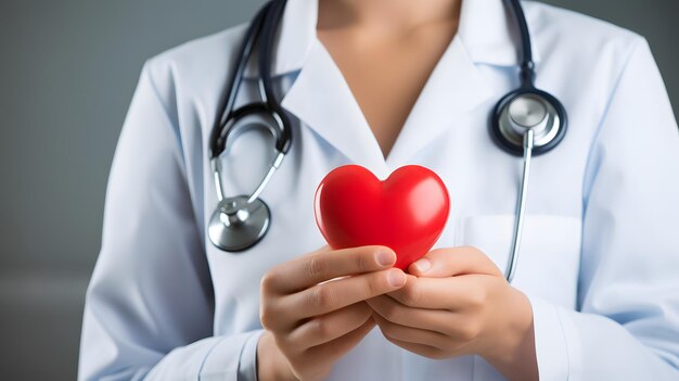 Photo female medicine with sthetoscope holding the red heart