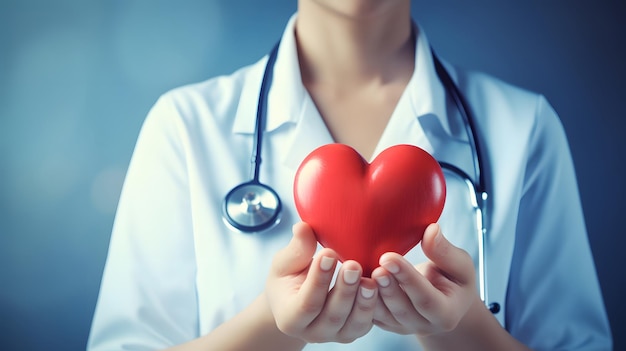 Photo female medicine with sthetoscope holding the red heart