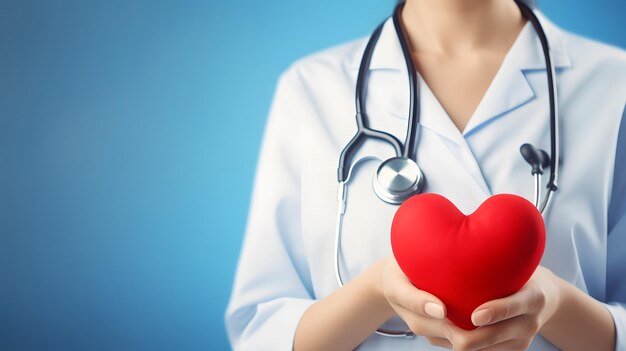 Photo female medicine with sthetoscope holding the red heart