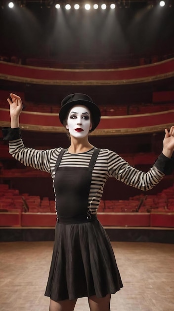 Female mime rehearsing on stage